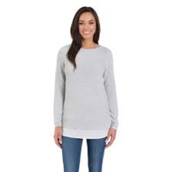 Hilary Radley Grey Sweater Faux White Top Underneath Size Medium - Picture 2 of 9